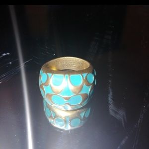 Coach Miranda Enamel Domed Ring Teal